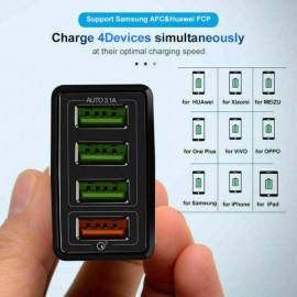 4 Multi-Port Fast Quick Charge 3.0 USB HUB Wall Charger Adapter US Plug Black